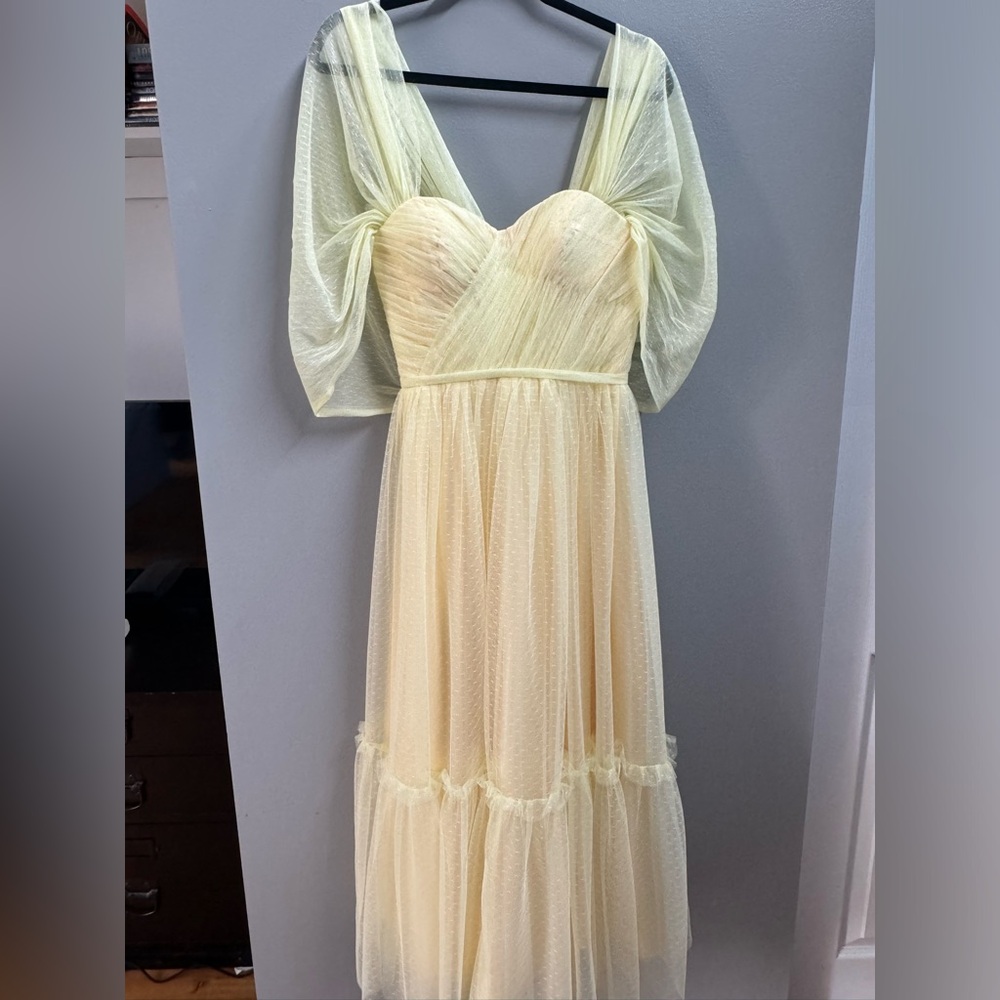 Yellow tulle with corset wedding guest dress
